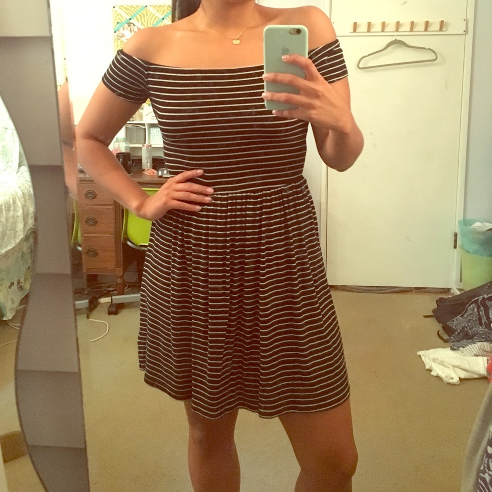 Black stripped off the shoulder dress