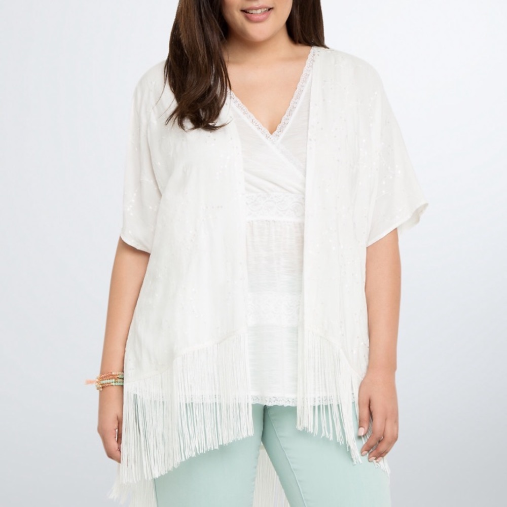 Torrid Embroidered Fringe Kimono 2/3X