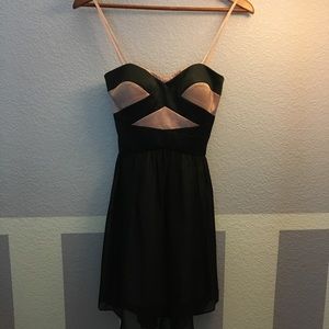 Pink and Black Strapless Homecoming Dress