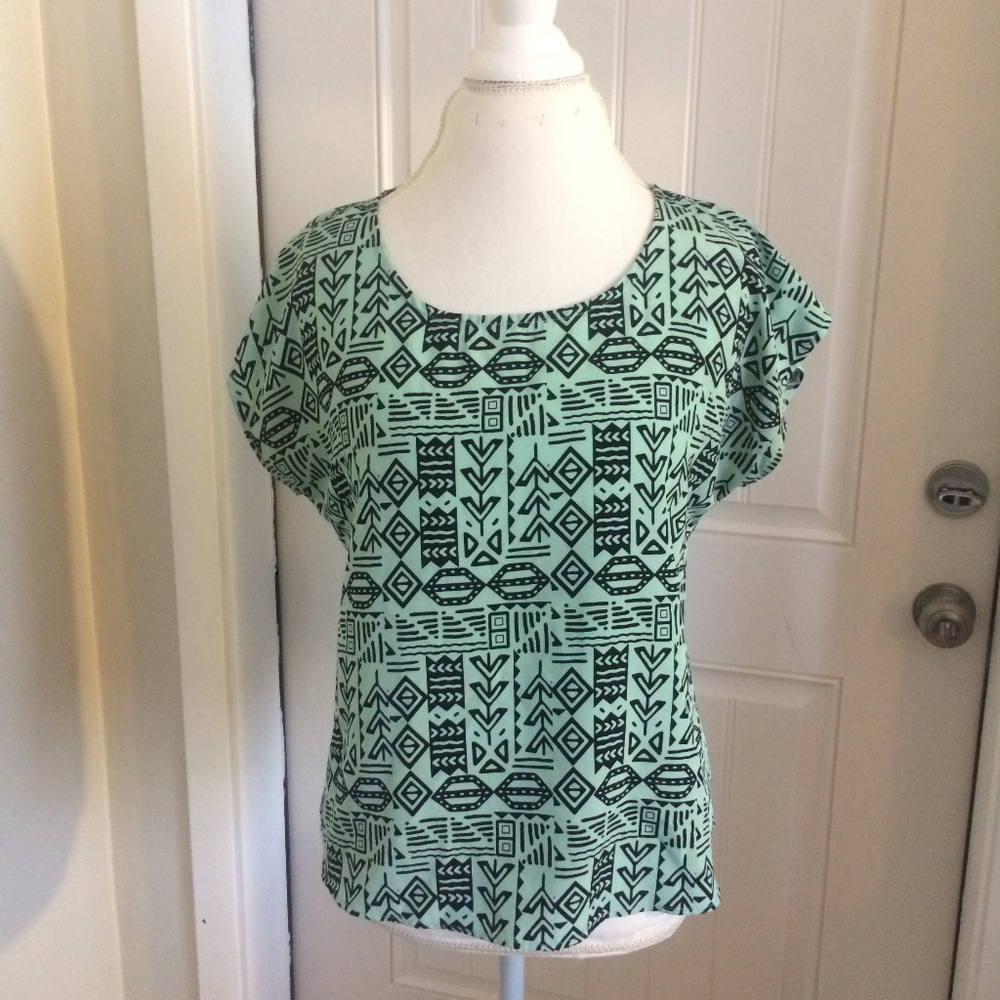 Three Ena Mint & Black Aztec Pattern Shirt
