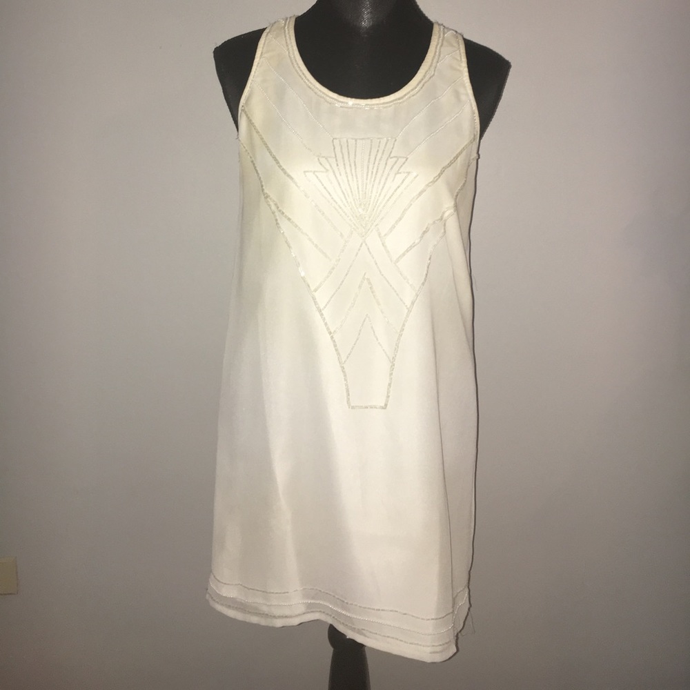 Cream/White 20s-Inspired Dress with White Beading