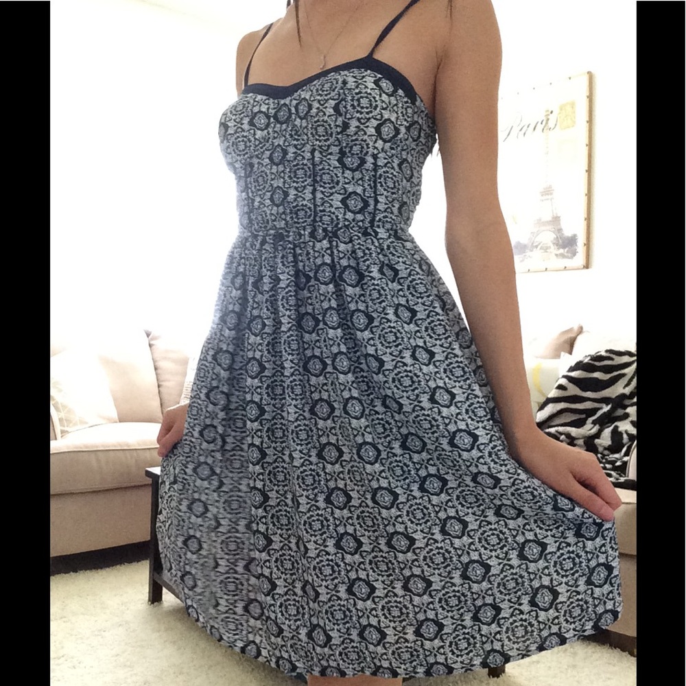 Navy & White A-line Dress with Straps