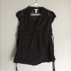 Adorable Black Tie Back Peasant Blouse