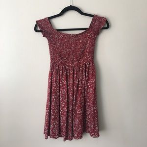 Princess Polly Red Floral Off the Shoulder Dress