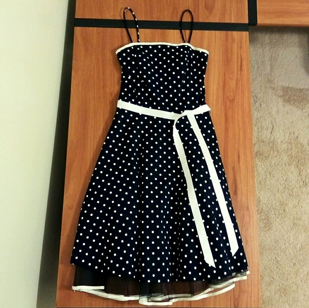 Navy Polka Dot Formal Dress