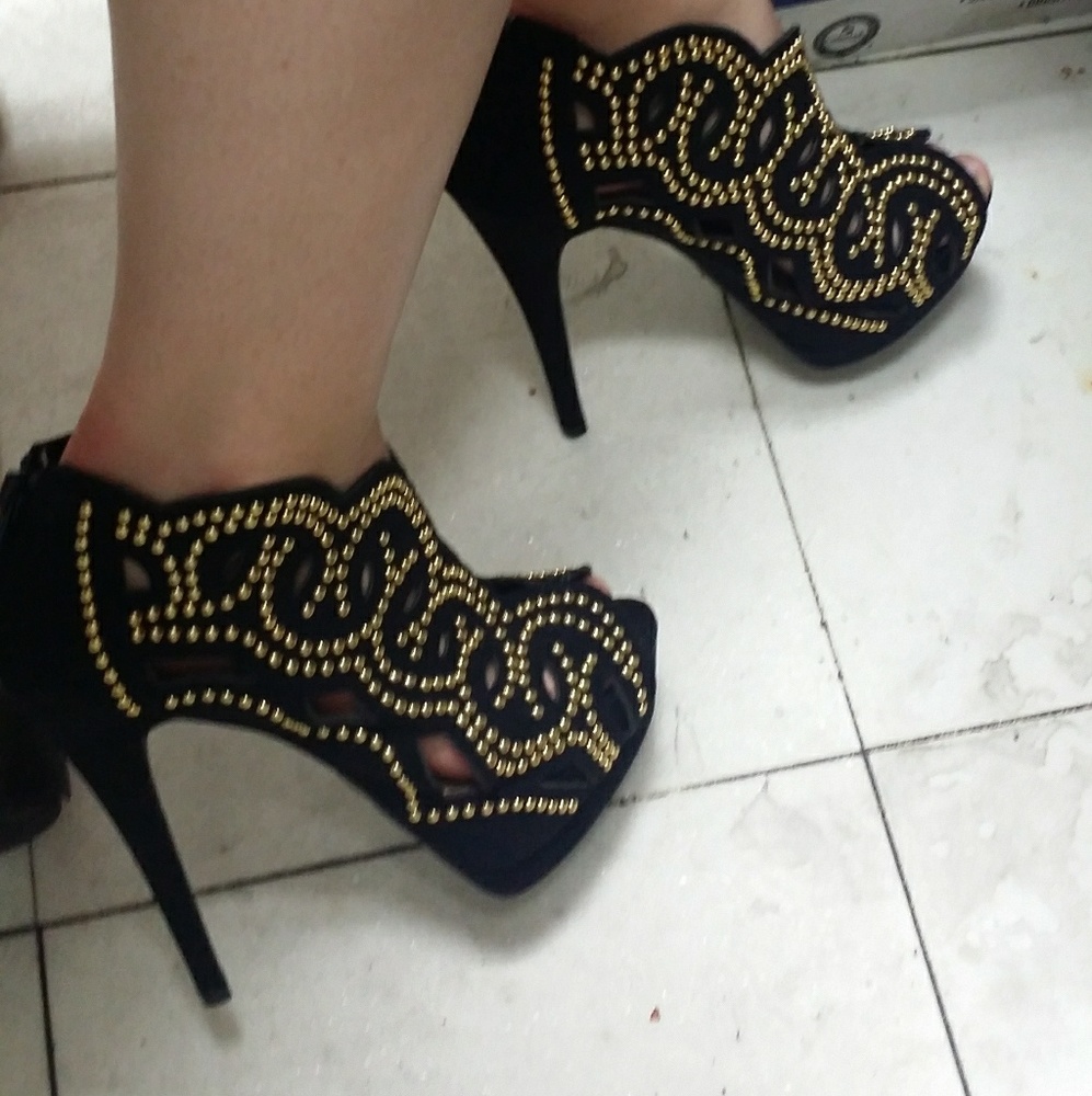 Black with gold stud heels size 8