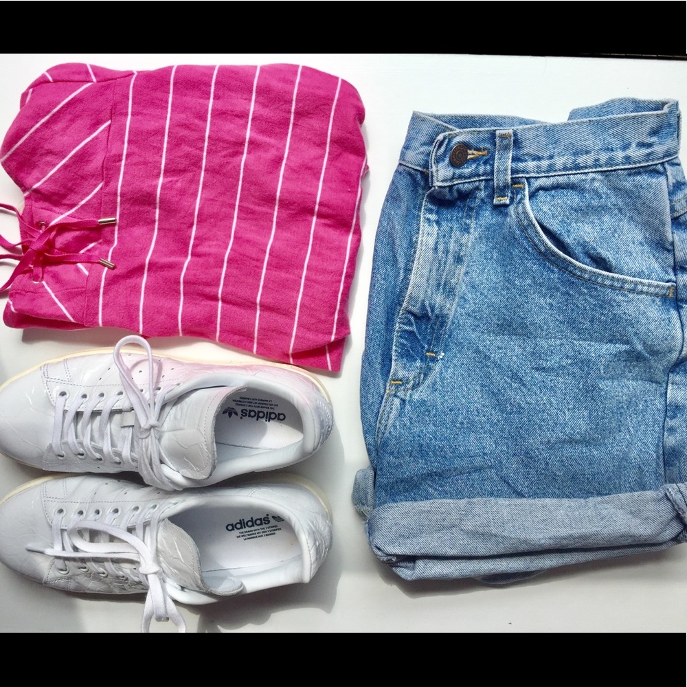 Chaps pink tie shirt with white stripes