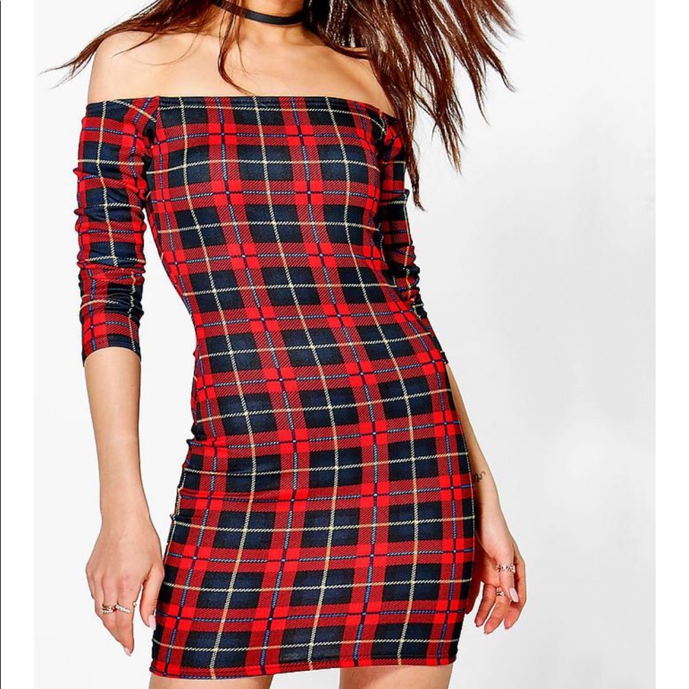 SOLD -❗️MUST GO❗️Bodycon - Plaid - Off Shoulder