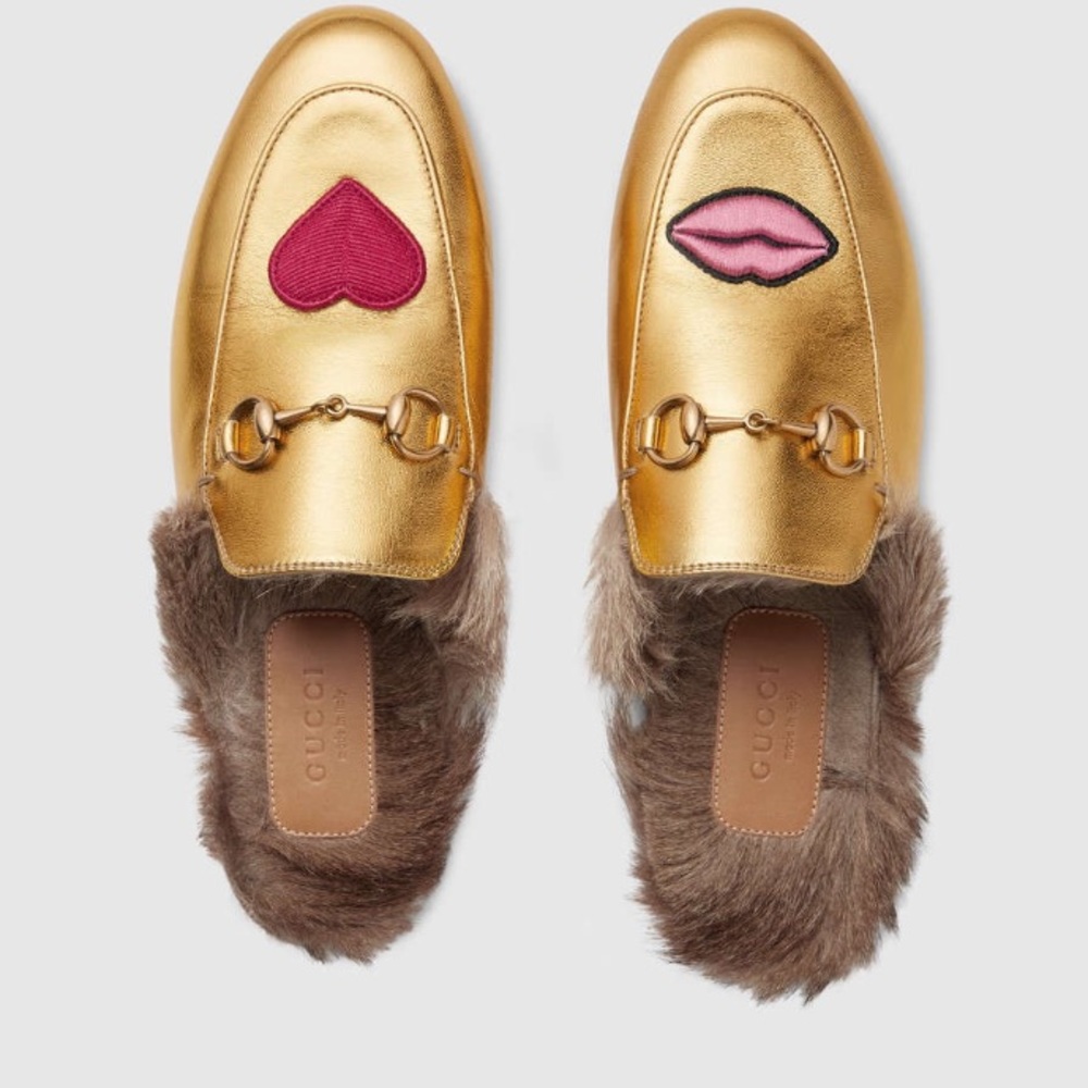 Gucci Princetown Embroidered Leather Slipper GOLD