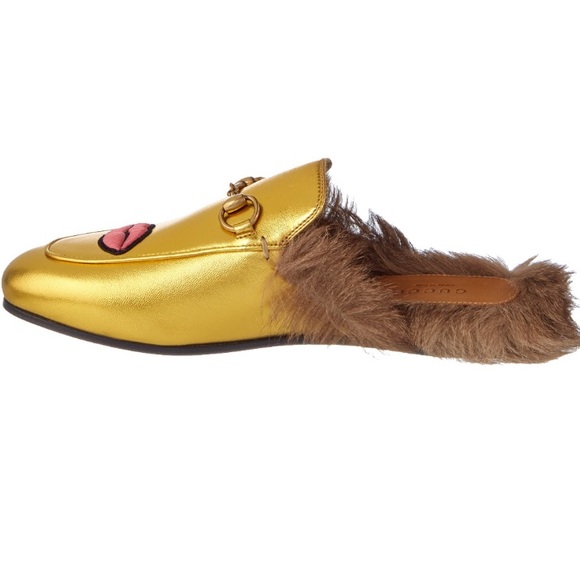 Gucci Princetown Embroidered Leather Slipper GOLD - Picture 3 of 5