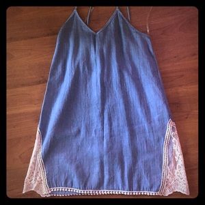 Light denim dress with side lace detail