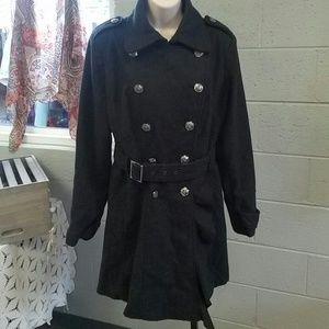 NWOT GUESS Dark Grey Wool Belted Trench Coat SZ XL