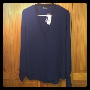 NY&Co navy blue blouse with black trim