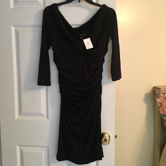 New w/tag MNG Navy Dress gathering sides slimming - Picture 3 of 4