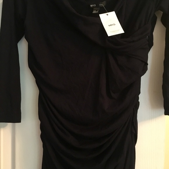 New w/tag MNG Navy Dress gathering sides slimming - Picture 4 of 4