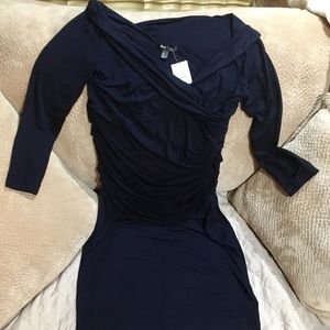 New w/tag MNG Navy Dress gathering sides slimming