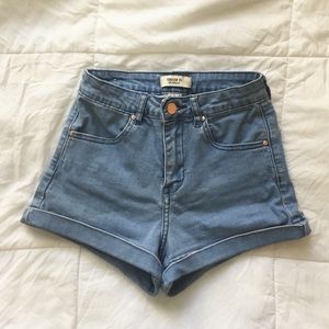 high waisted blue jean shorts