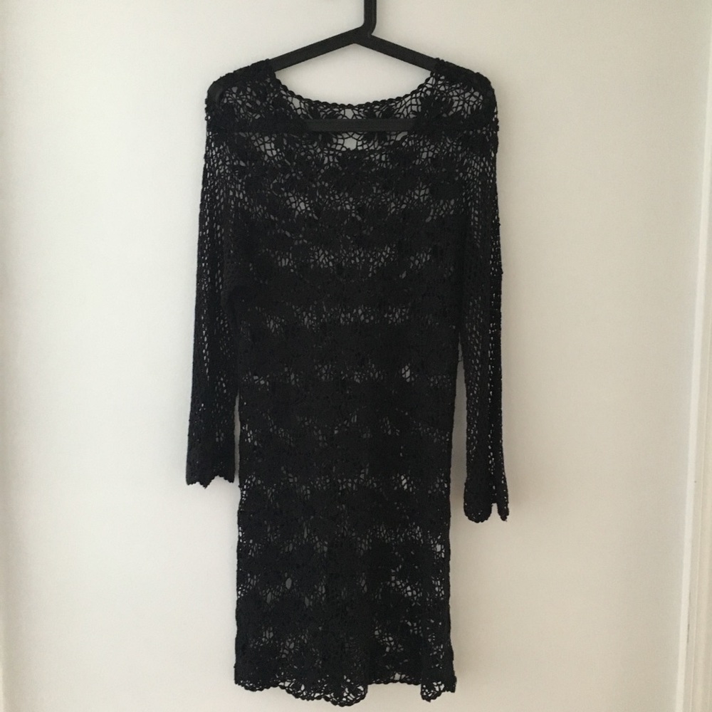 Vintage Crochet black dress with floral design