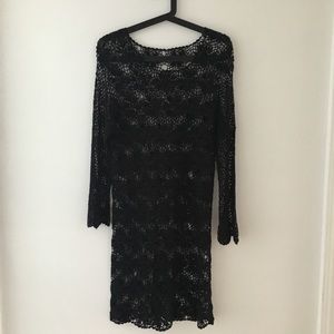 Vintage Crochet black dress with floral design