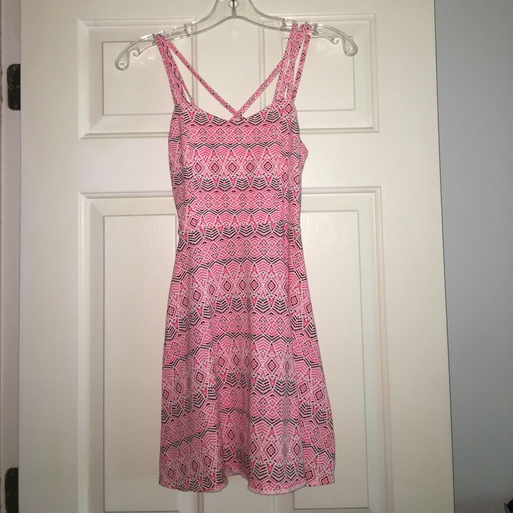 STRAPPY PINK FIT & FLARE DRESS