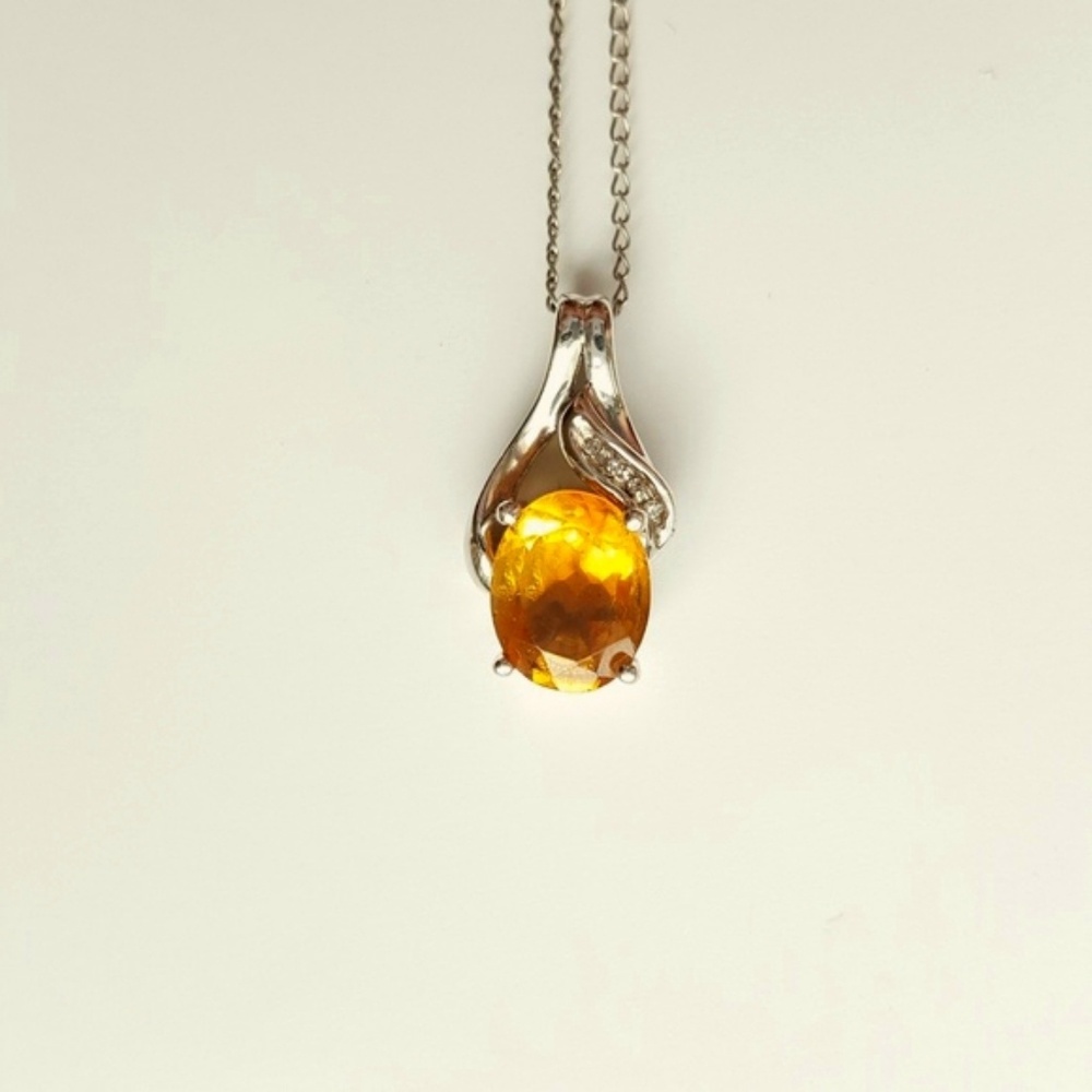Citrine Topaz Pendant w/ Diamonds Sterling Silver