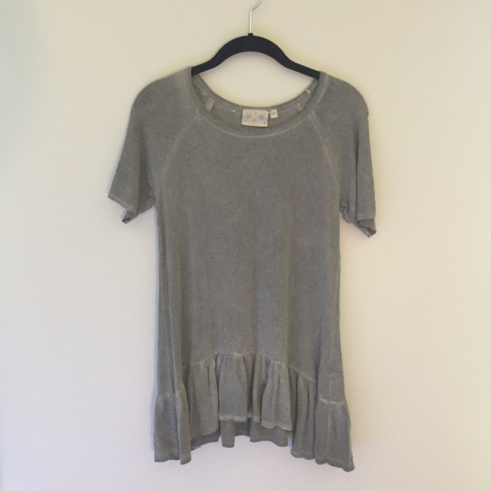 Dantelle Gray Oil Dye Asymmetrical Ruffle Hem Top