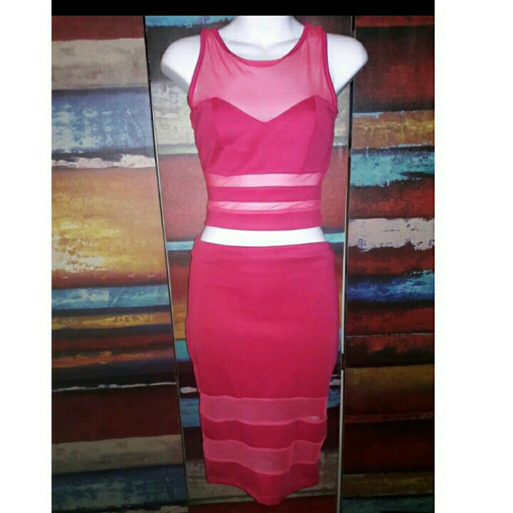 Womens Two Piece  Mesh Crop Top and Skirt Set