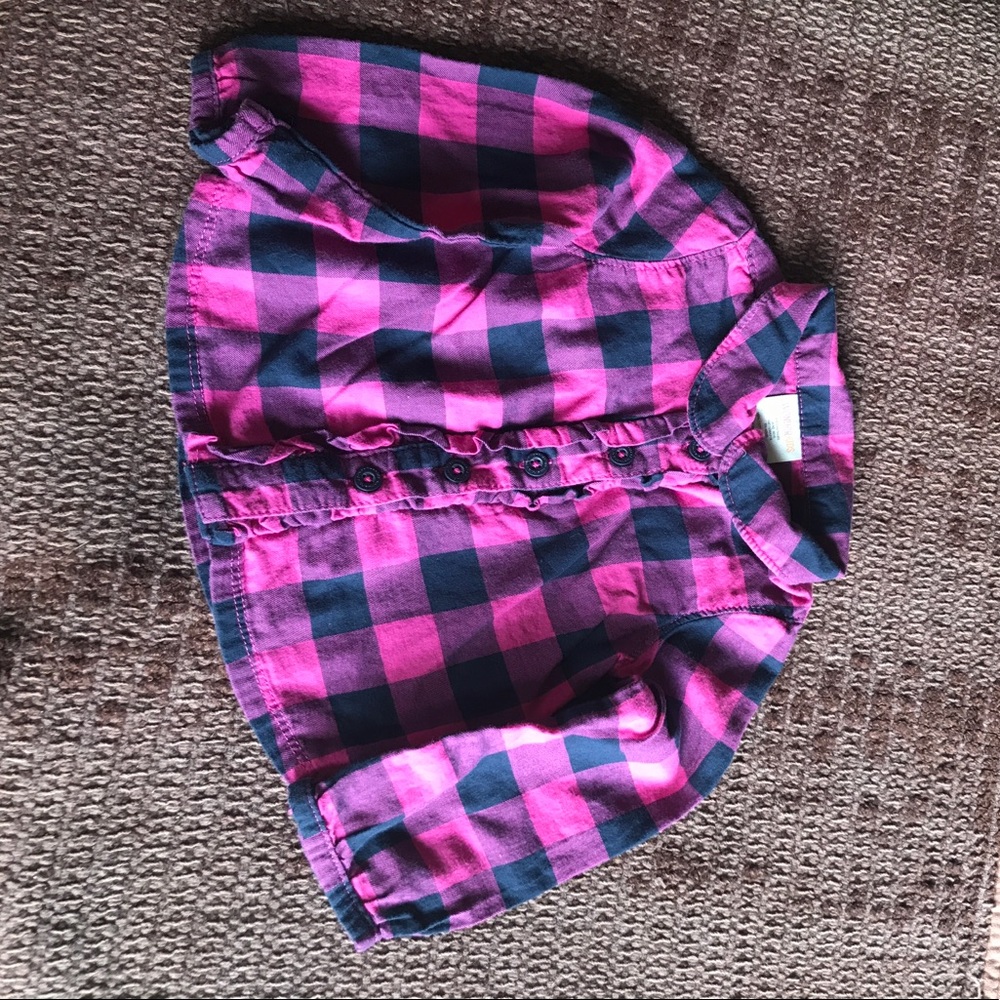 Plaid pink and black button-down collared shirt