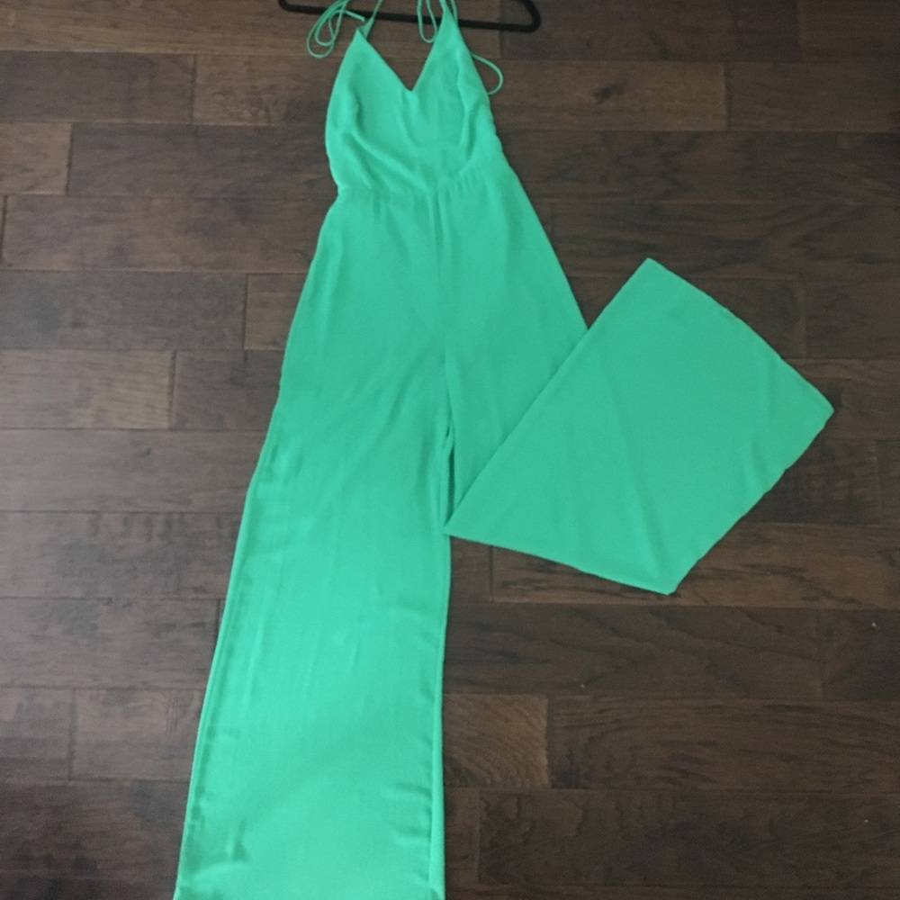 Green Backless Halter Jumper