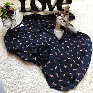 Dressbarn bird blouse, navy