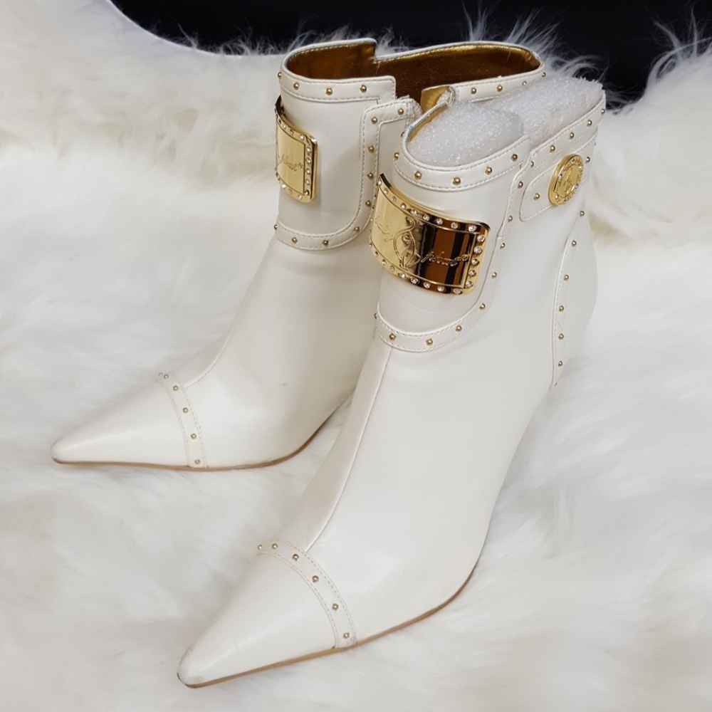 Baby Phat White & Gold Ankle Booties