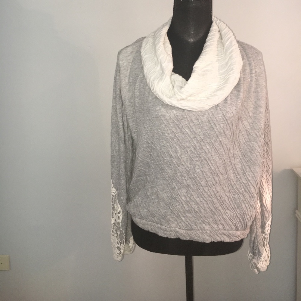 Grey and White Cowl Neck Long Sleeve