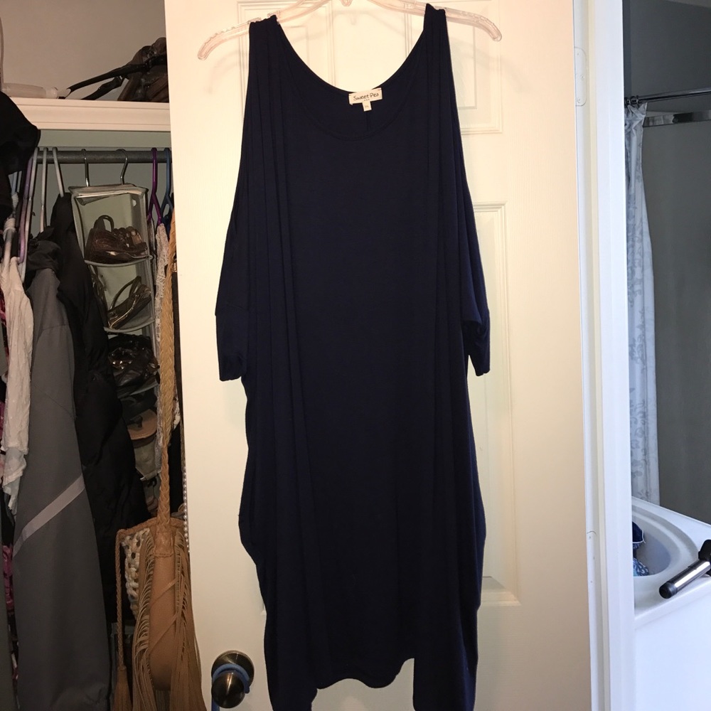 Sweet Pea navy Cold Shoulder dress with pockets