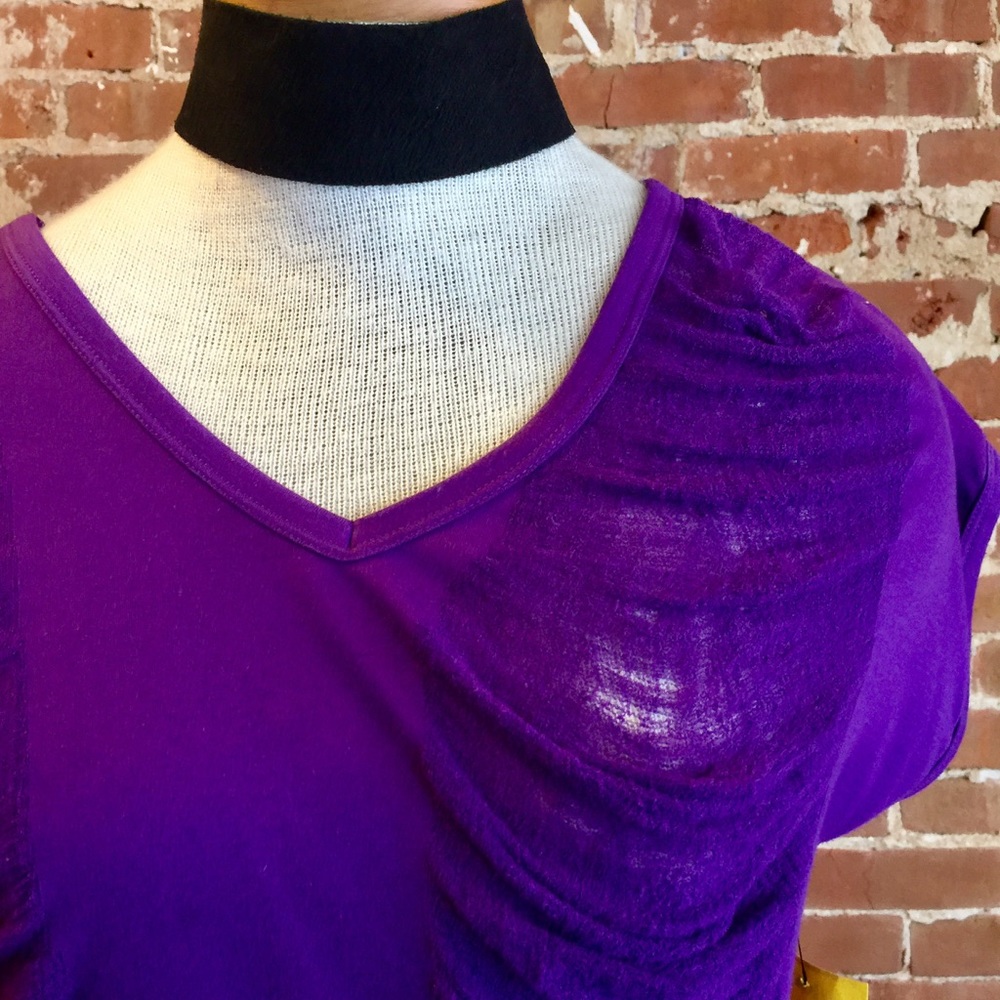 Egg plant shredded tee. Cobwebbing vintage tee - Picture 2 of 7
