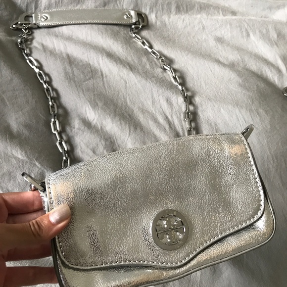 Tory Burch Handbags - Tory Burch Silver Classic Mini Cross Body Bag