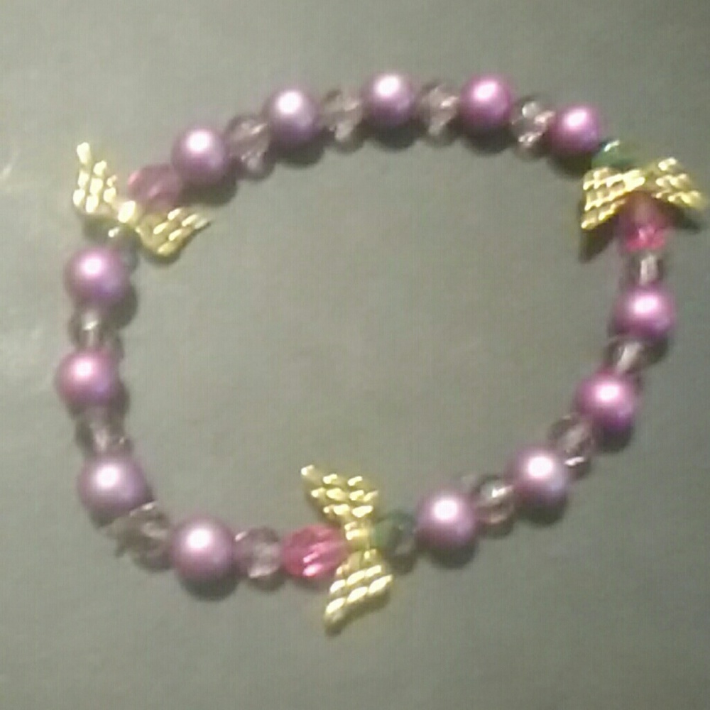 Hematite purple with gold Angels bracelet
