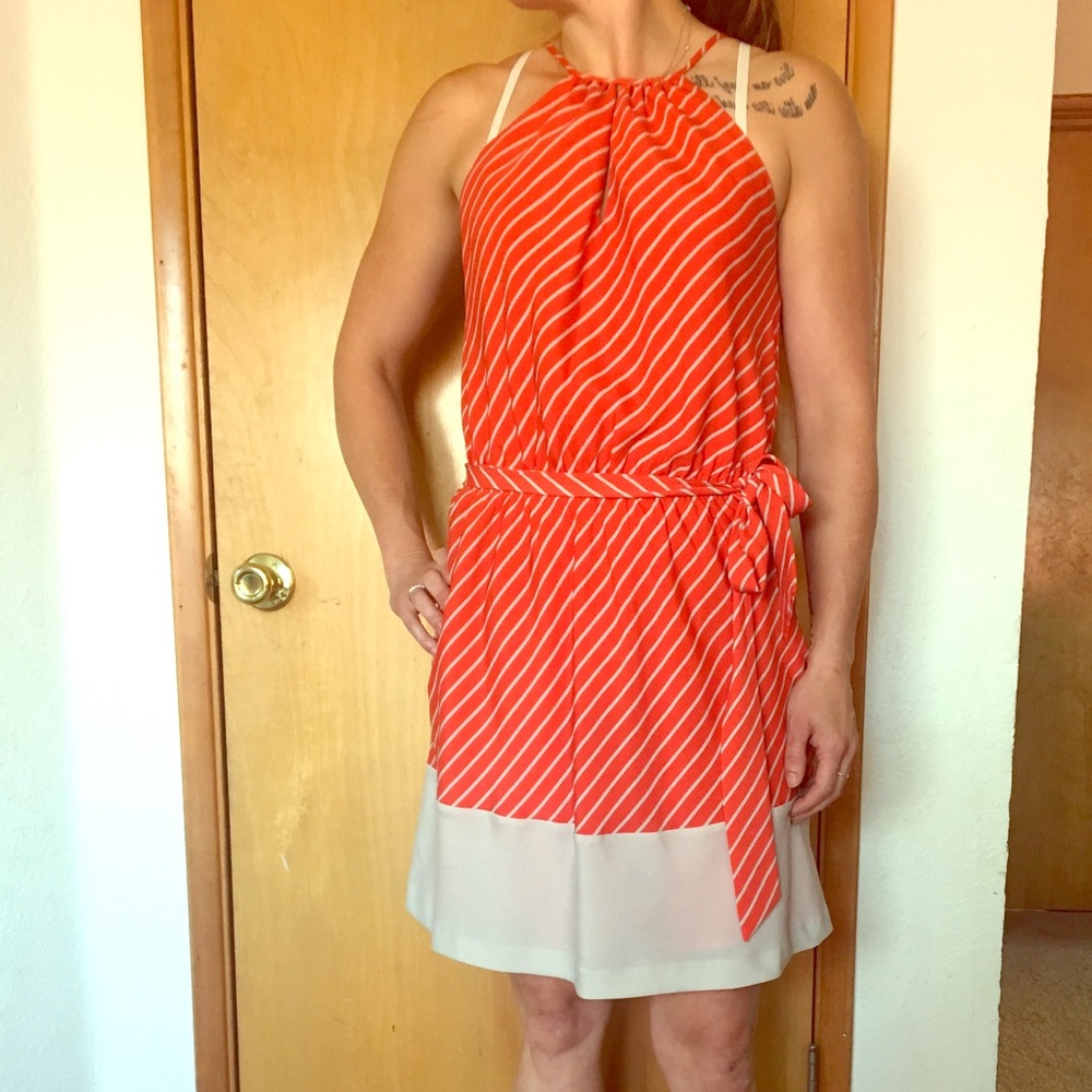 Express coral and white striped dress!