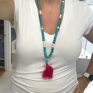 Turquoise & Pink Tassel Necklace