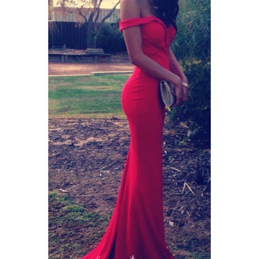 Floor length red dress