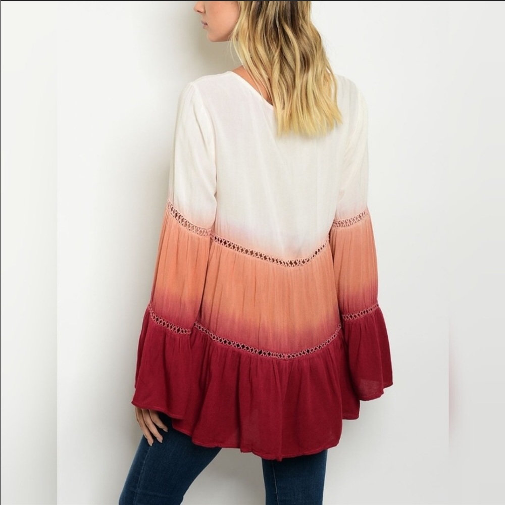 1 LEFT🔥NWT Tiered Ombré Boho Top w/ Bell Sleeves - Picture 5 of 8
