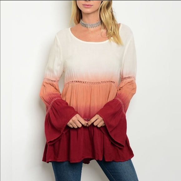 1 LEFT🔥NWT Tiered Ombré Boho Top w/ Bell Sleeves - Picture 2 of 8