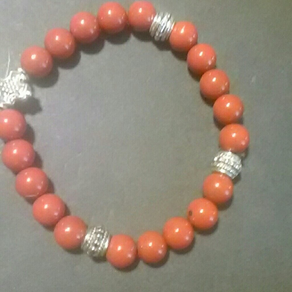 Red & silver hematite bracelet