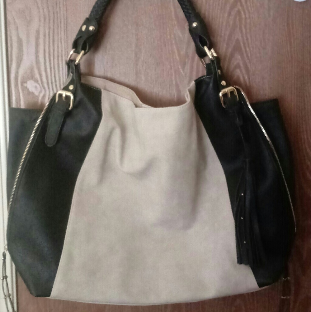 NEW.  Large black & cream purse with gold details