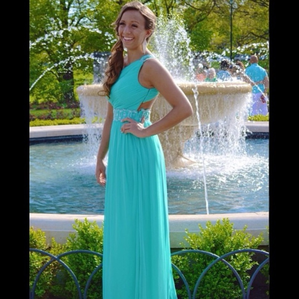 Blue Prom Dress -Open Back w/ Beading (Size: 5)