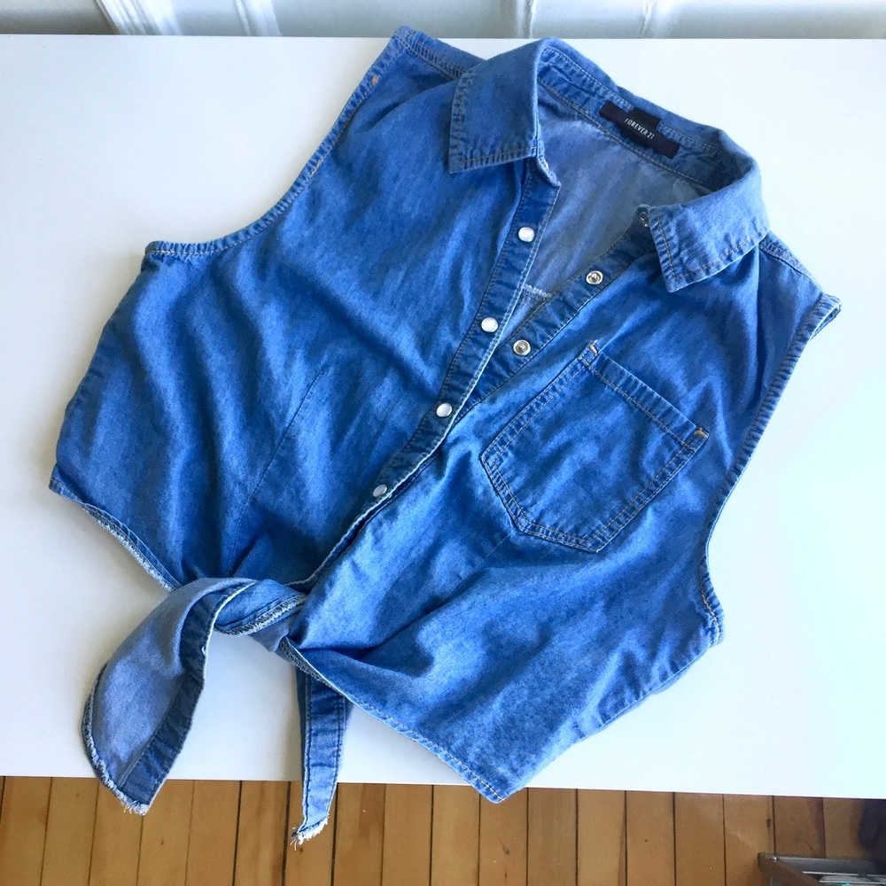 Forever 21 Tie-Front Sleeveless Denim Top