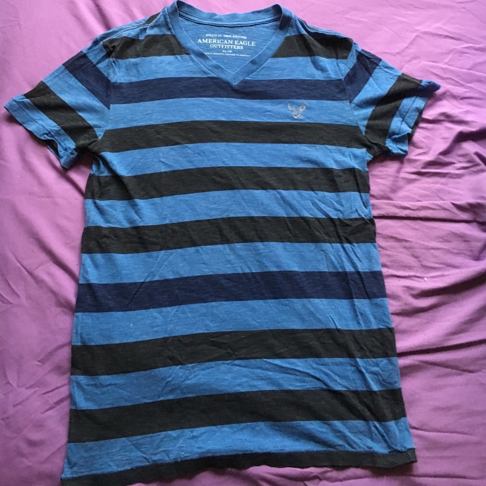 American Eagle Stripe Tee XS Blue Black
