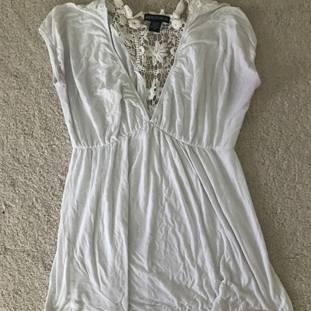 Low cut, boho style shirt with crochet detail