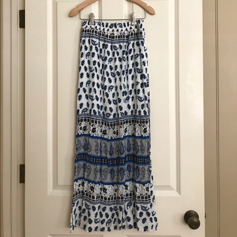 Blue and White Paisley Maxi Skirt