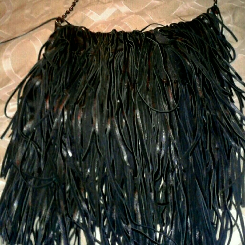 black fringe purse