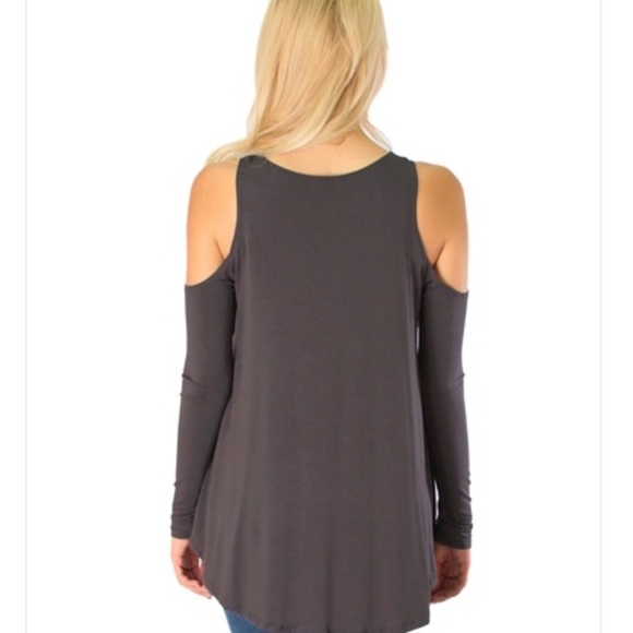 Charcoal Cold Shoulder Long Top 💜 2 for $25! - Picture 3 of 4